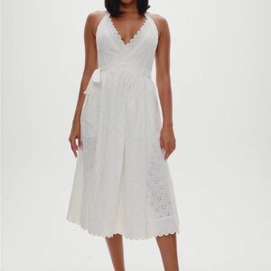Frankies Bikinis x Bella White Eyelet Halter Midi Wrap Dress